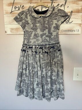 FLEURiSSE Gray Toile Print Collar Girls' Dress 6Y